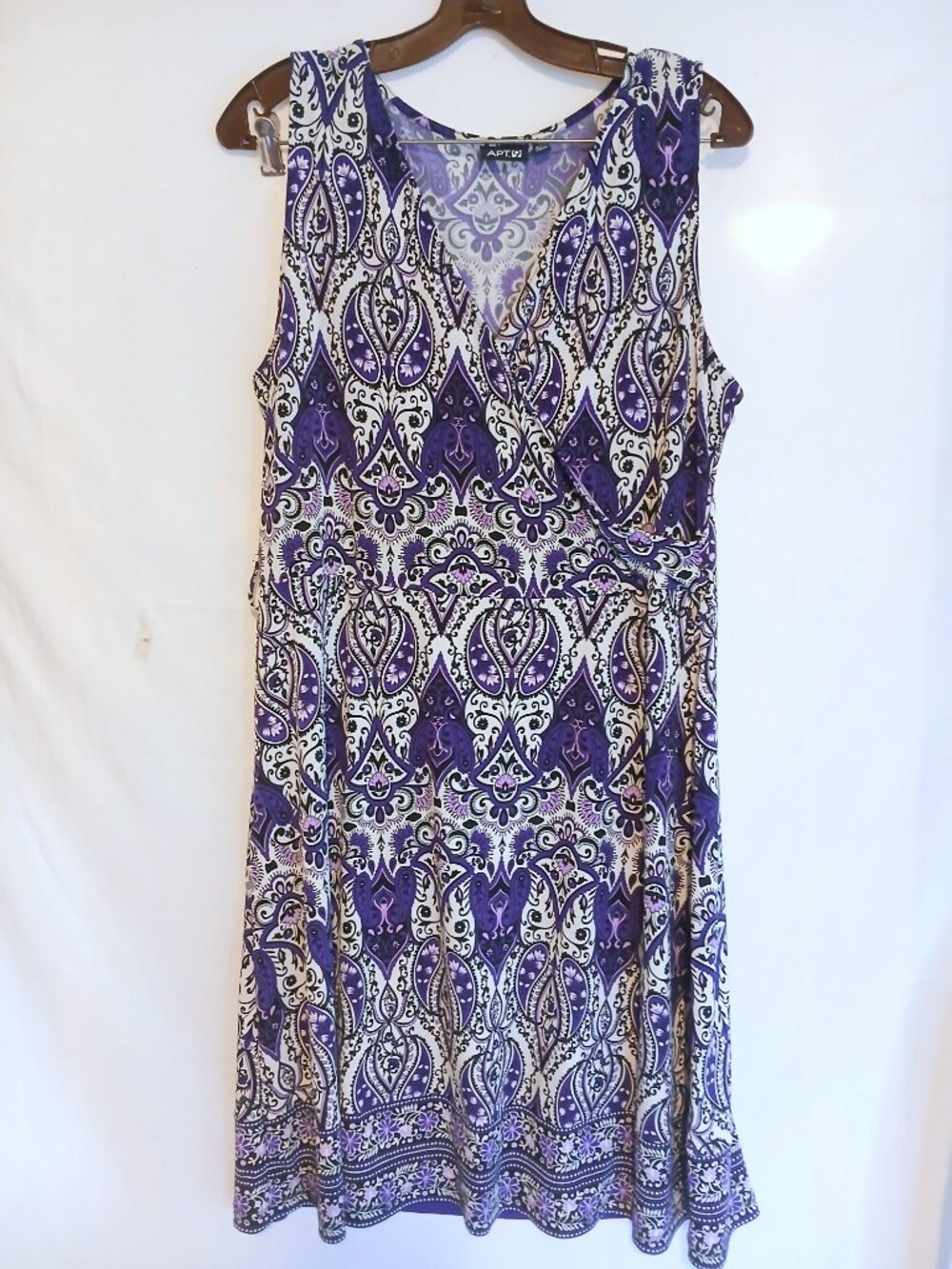 APT. 9 Purple Paisley Stretch Sleeveless V-Neck Stretch Dress L Boho Casual Chic - Picture 2 of 6